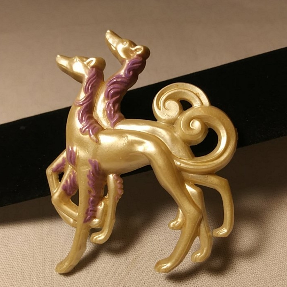Vtg Plastic Celluloid Whippet Lg Brooch